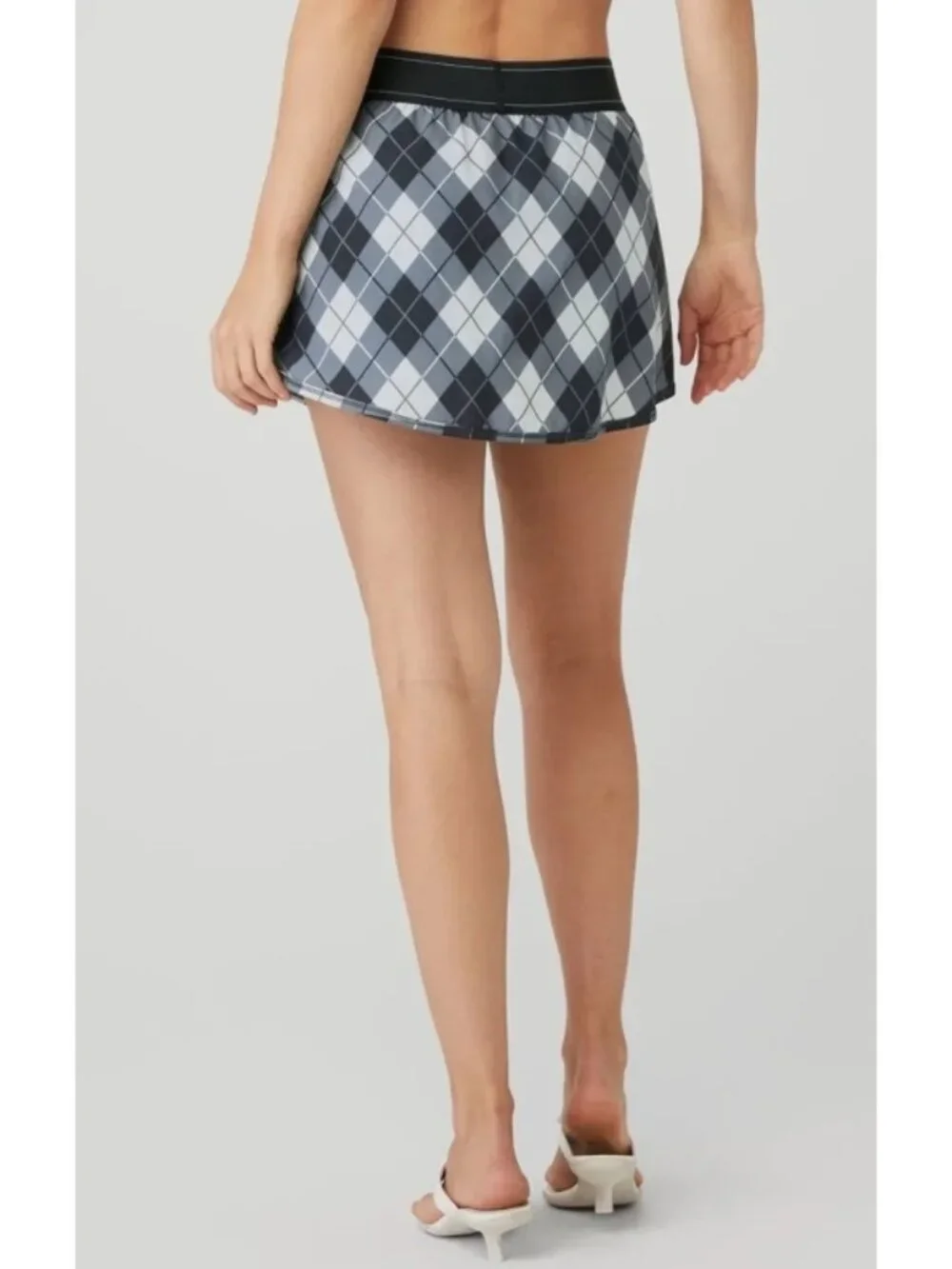 Alo Argyle Match Point Tennis Skirt Black Anthracite Plaid Sports Shorts Skort